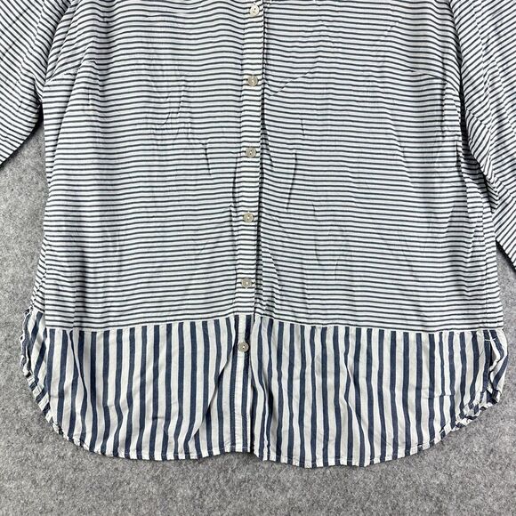 J Jill Tunic Top Womens XL Blue Striped Button Rayon Lightweight Coastal Beach* - Picture 3 of 14